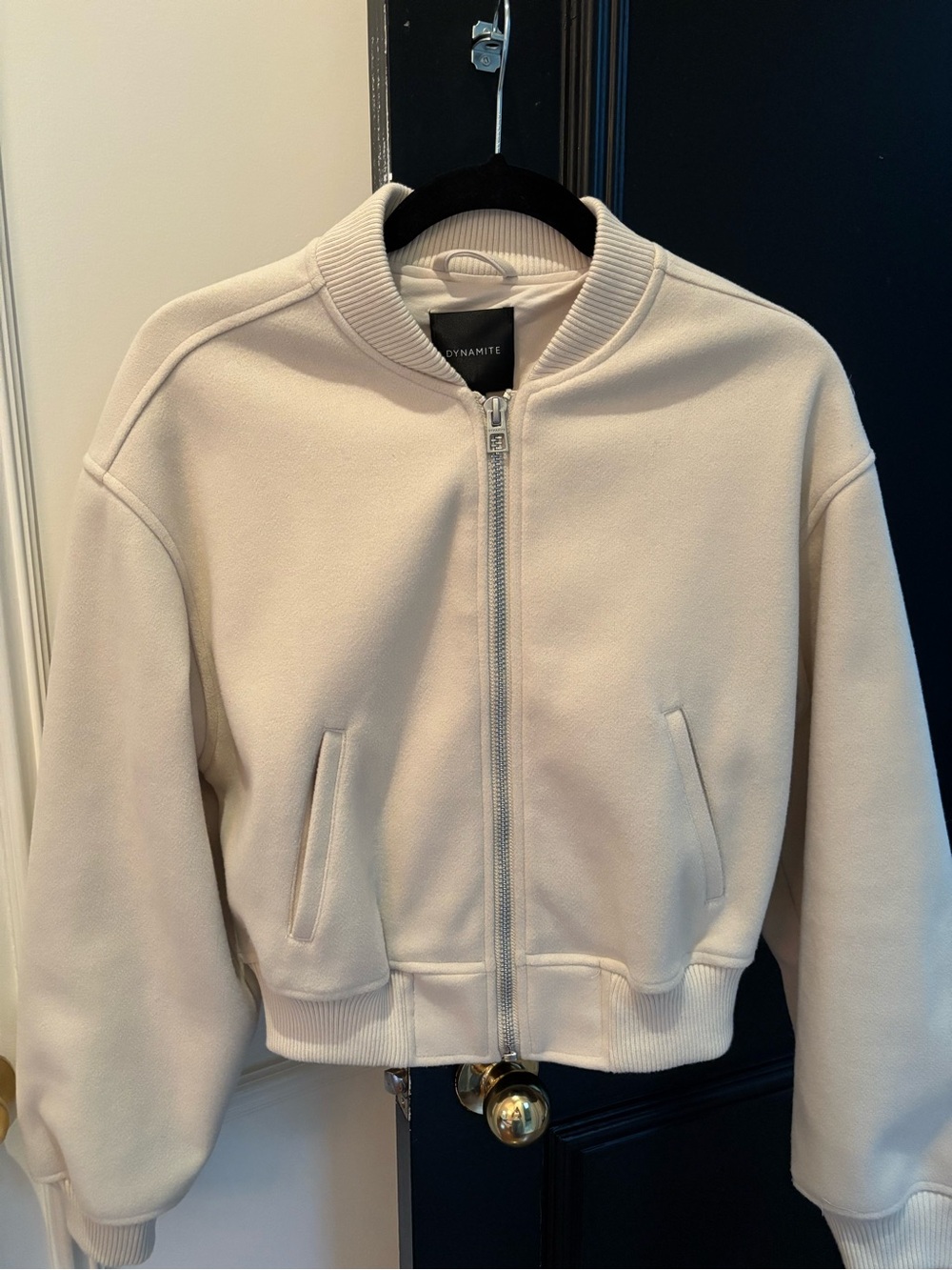 Dynamite Off-White Zip Front Bomber Jacket